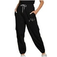 thumbnail image 2 of Fartey Cargo Sweatpants for Women Clearance Funny Print Drawstring Casual Jogger Pants with Pockets Fashion Fall Elastic High Waist Sweatpants Black XL, 2 of 7