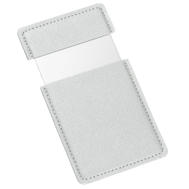Espejo de bolsillo Uxcell de acero inoxidable irrompible, espejo compacto de maquillaje con funda de cuero PU (Plata, 2.44 x 3.74")