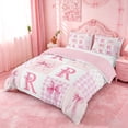 thumbnail image 2 of meiyoeat Abstract Geometric Plaid Buffalo Bedding,Girly Bows Monogrammed R Duvet Cover Full For Kids,Pink Reversible,3pcs(No Comforter), 2 of 6