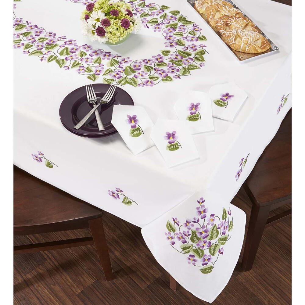 Craftways violet wreath tablecloth stamped embroidery  walmartcom Craftways violet wreath tablecloth stamped embroidery  walmartcom