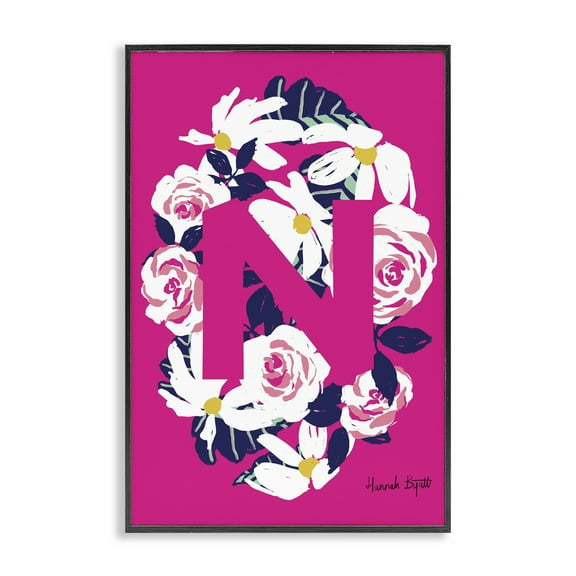 Stupell Industries Floral Bloom Letter N Botanical & Floral Painting Black Framed Art Print Wall Art, 12 x 18