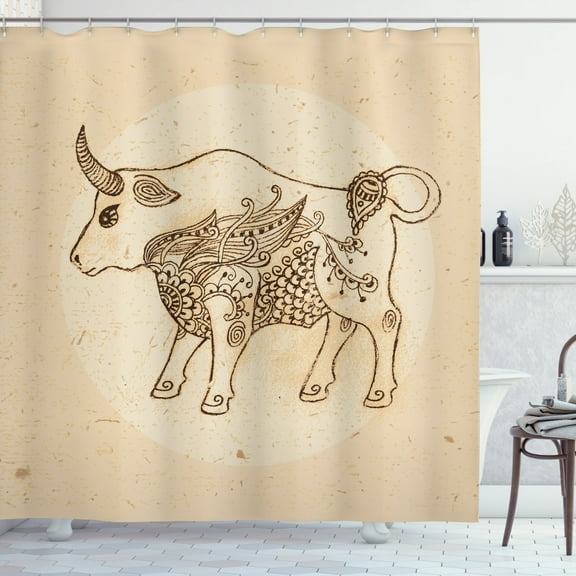 Ambesonne Zodiac Taurus Shower Curtain, Ornate Ox, 69"Wx75"L, Brown and Sand Brown