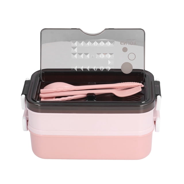 Lunch Box, Portable Leak Proof 2 Layers Stackable Stainless Steel Insulated Lunch Box With Compartment Chopsticks Fork Spoon Soup Bowl Reuseable Bpa-Free Food Warmer For Kids