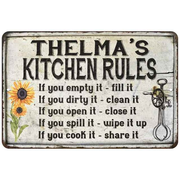 Thelma S Kitchen Rules Chic Sign Vintage Decor 12 X 18 Matte Finish Metal 112180032125 Walmart Com Walmart Com