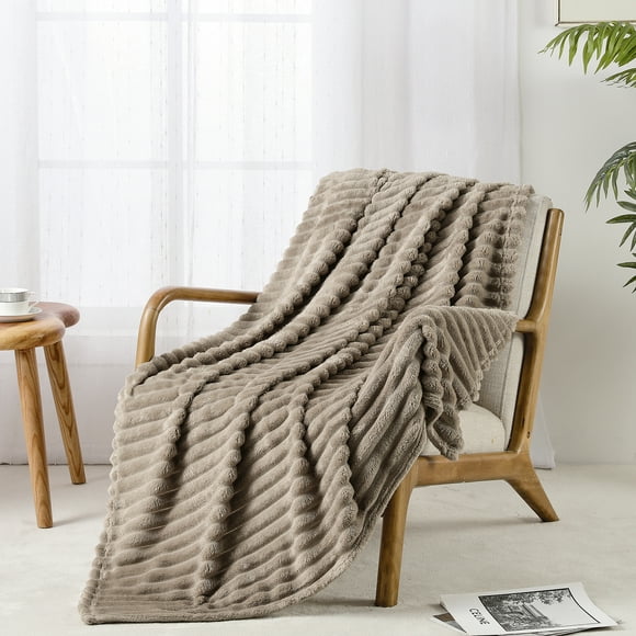 Bourina Flannel Fleece Throw Blanket for Couch Sofa Bed, Lightweight Warm Soft and Decorative, 50" X 60", Beige