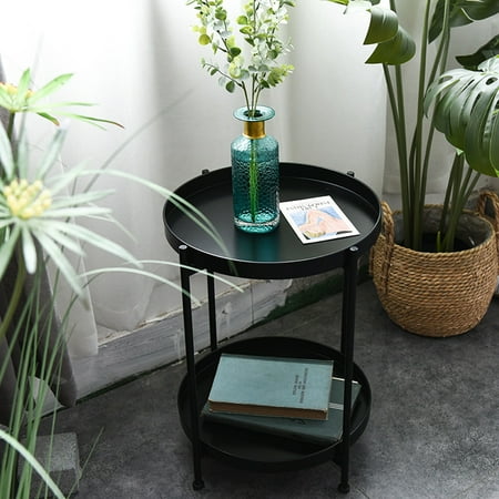 Nordic Iron Double Layer Tea Table Small Round Living Room Sofa Corner Color Black Canada Nordic Iron Double Layer Tea Table, Round Corner Table For Living Room