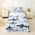 thumbnail image 2 of Manfei Ocean Shark Twin Sheets, Kawaii Sealife Lover Bedding, Navy Blue, 3-Piece, 1 Flat Sheet, 1 Fitted Sheet and 1 Pillowcase, 2 of 6