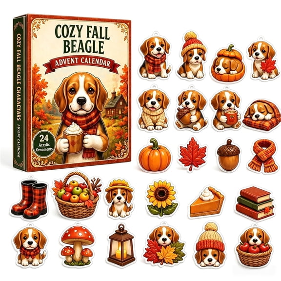 Animal Christmas Advent Calendar 2026, Acrylic Mini Animal Ornaments Set, 24 Day Countdown with Cat and Dog Themes, Festive Holiday Decor (autumn_beagle)