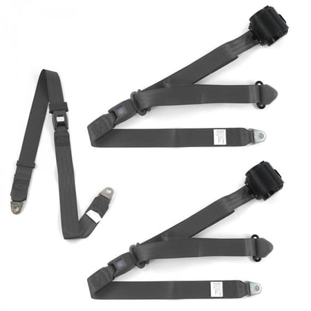 SafeTBoy Standard 3 Point Charcoal Retractable Bench Seat Belt Kit with 3 Belts for 1966-1967 Ford Fairlane