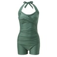 thumbnail image 4 of MIASHUI Women's Neck Swimsuit Backless Solid Color Conservative Design Green,M, 4 of 7