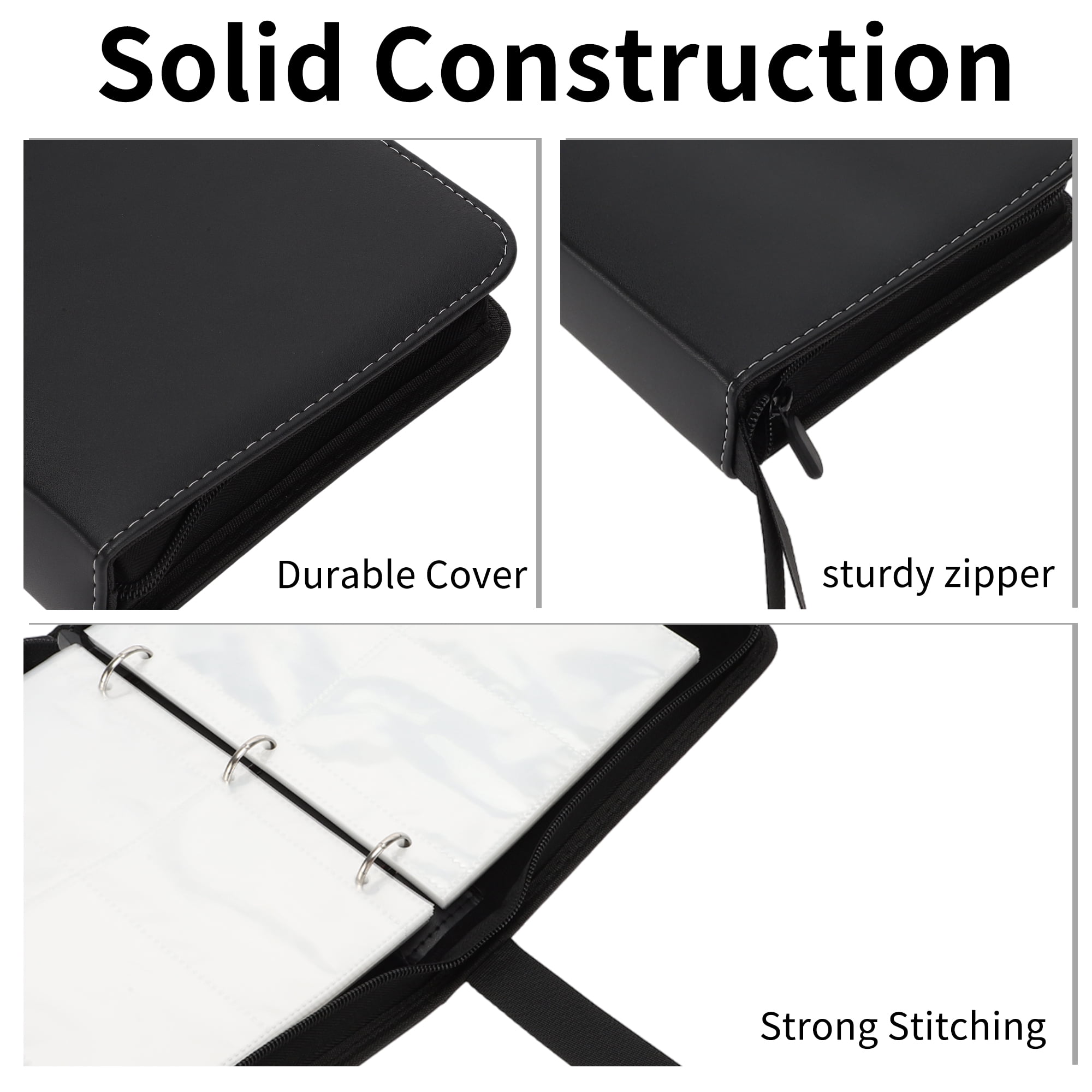Unique Bargains 4 Pockets Card Binder with 400 Sleeves Trading Card Collector Zipper Album Holder Black