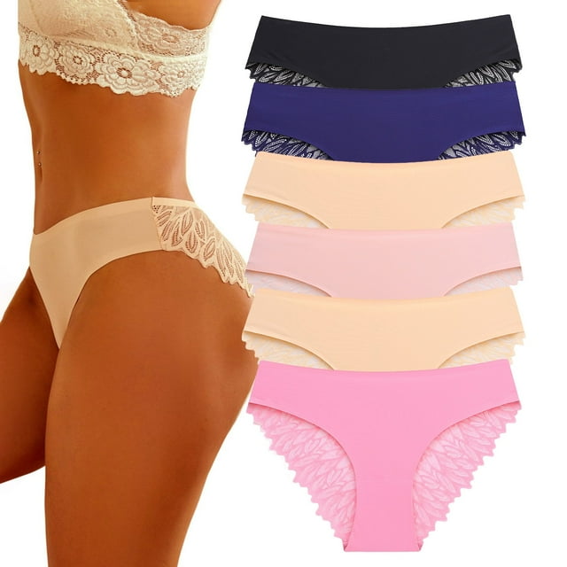 WILLBEST Calzones Niña Mujeres De Moda Sexy 6 Pack De Ropa Interior De Seda Sin Costuras No Show Bragas Señoras Bikini De Encaje Ligero Hipster