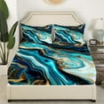 thumbnail image 3 of YST Blue Marble King Size Sheet Sets Teal Marbling Sheets, Abstract Aesthetic Bed Set Watercolor Stone Pattern Bed Sheets Set, Gold Metallic Sequins Fitted Sheet 4pcs with 2 Pillow Case, 3 of 5