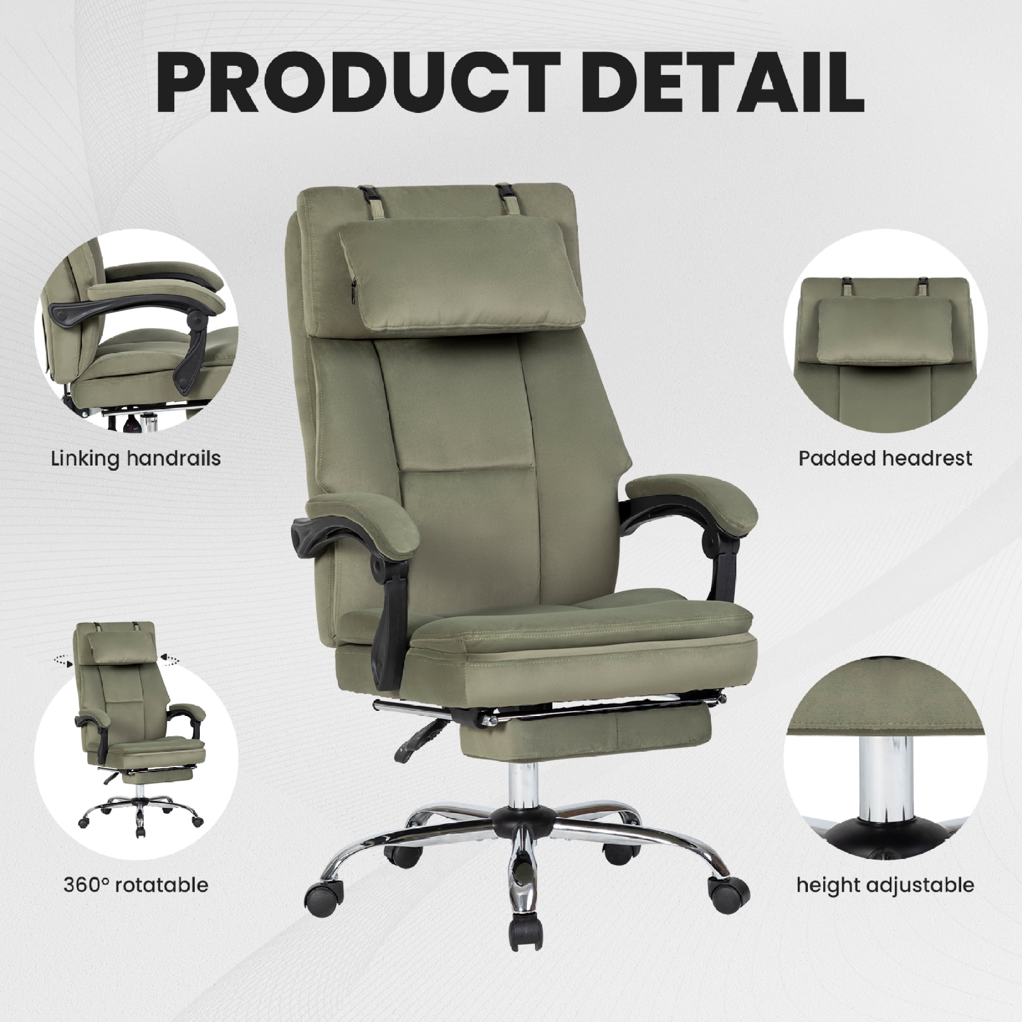 Office Chair, Comfortable Frosted Velvet Chair with Footrest & Removable Headrest, Computer Desk Chair Work Chair