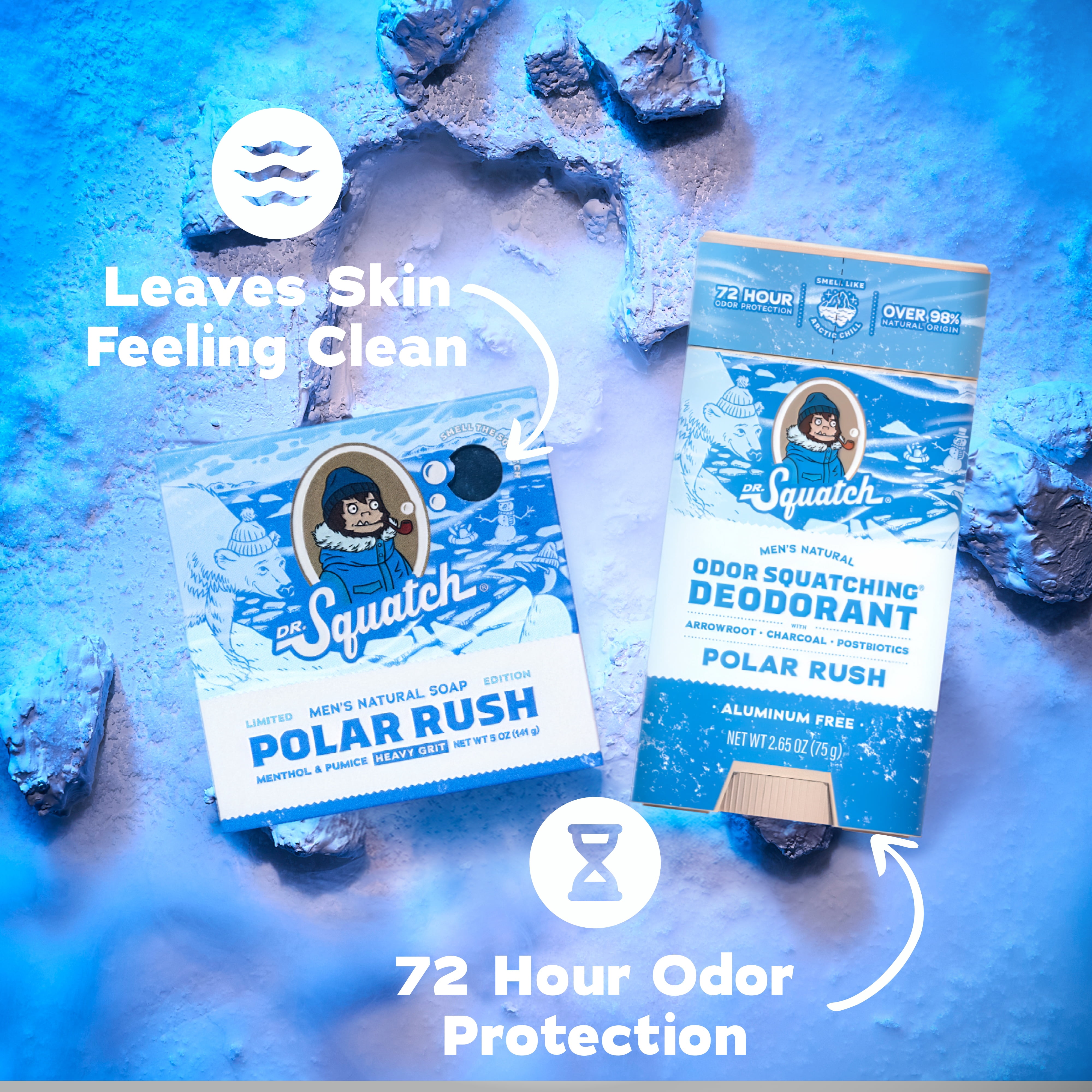 Dr. Squatch Polar Rush Holiday Gifts for Men – Natural Bar Soap + Aluminum Free Deodorant (2-Pack)