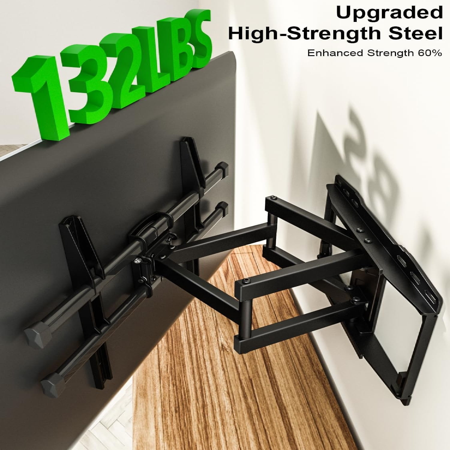 Full Motion TV Wall Mount for 37-82 Inch TV up to 132lbs, TV Mount Articulating with Swivel, Tilt & Extension, Supports Max VESA 600x400mm & 16" Wood Studs，Fit Most 55 65 70 75 inch TVs