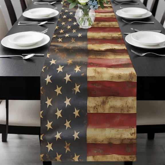 Vintage American Flag Table Runner 90 Inches Long, Farmhouse Shabby Patriot Kitchen Coffee Dining Table Decoration for Home Party Birthday Wedding Home Decor 13x90 Inches