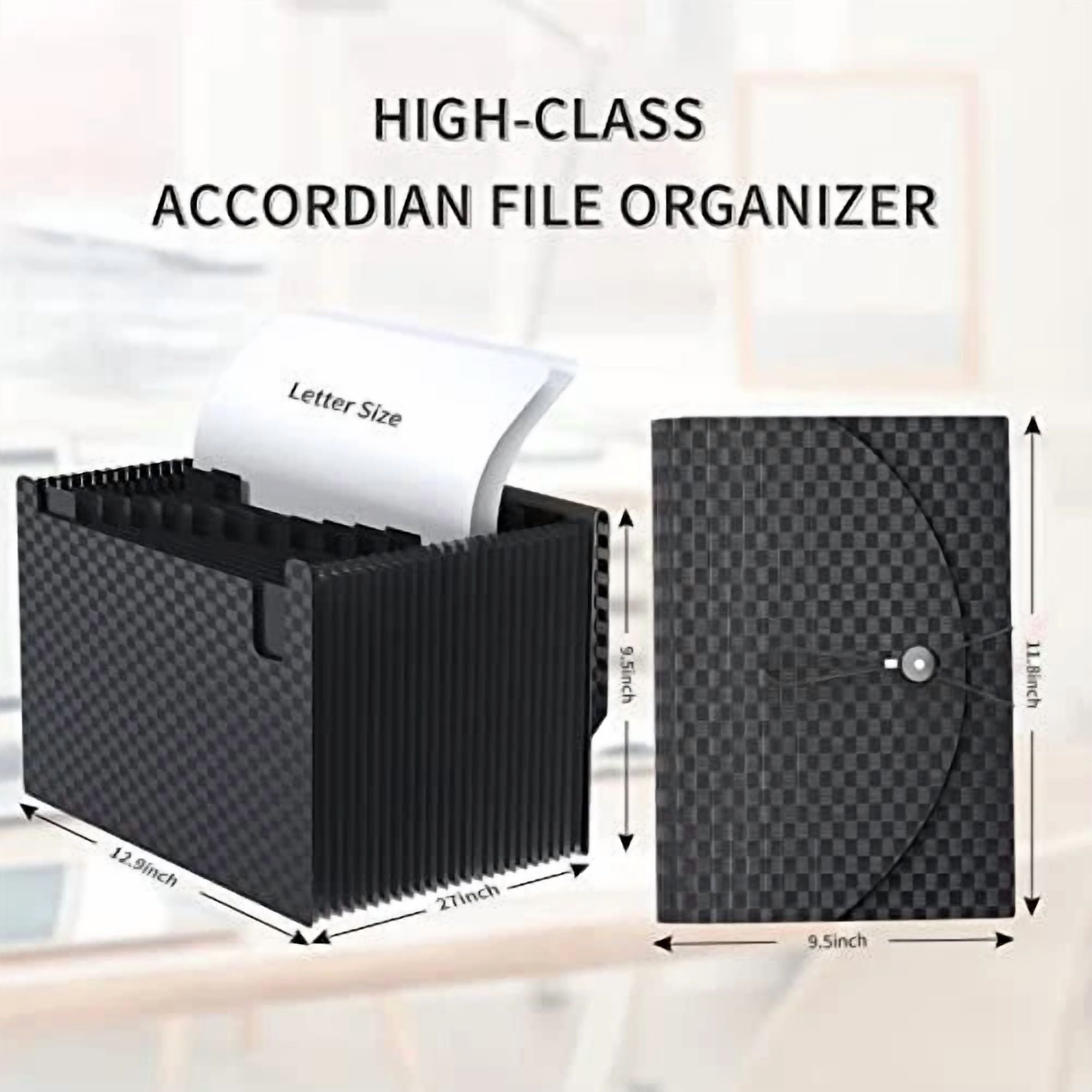 Expanding File Folders Accordian Organizer With 24 Grid Black