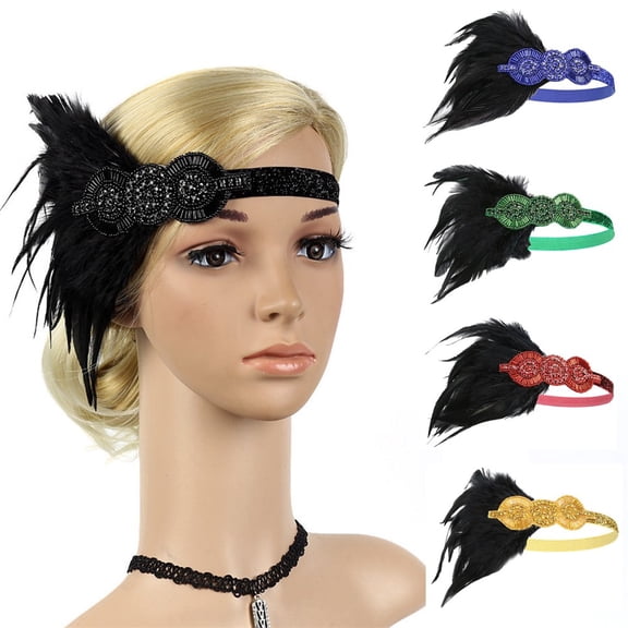 Carnival Headpieces for Women BWASD Retro Sequined Showgirl Flapper Headband Cocktail Party Headdress Mardi Gras 1920s for Retro Parties Themed Events Green