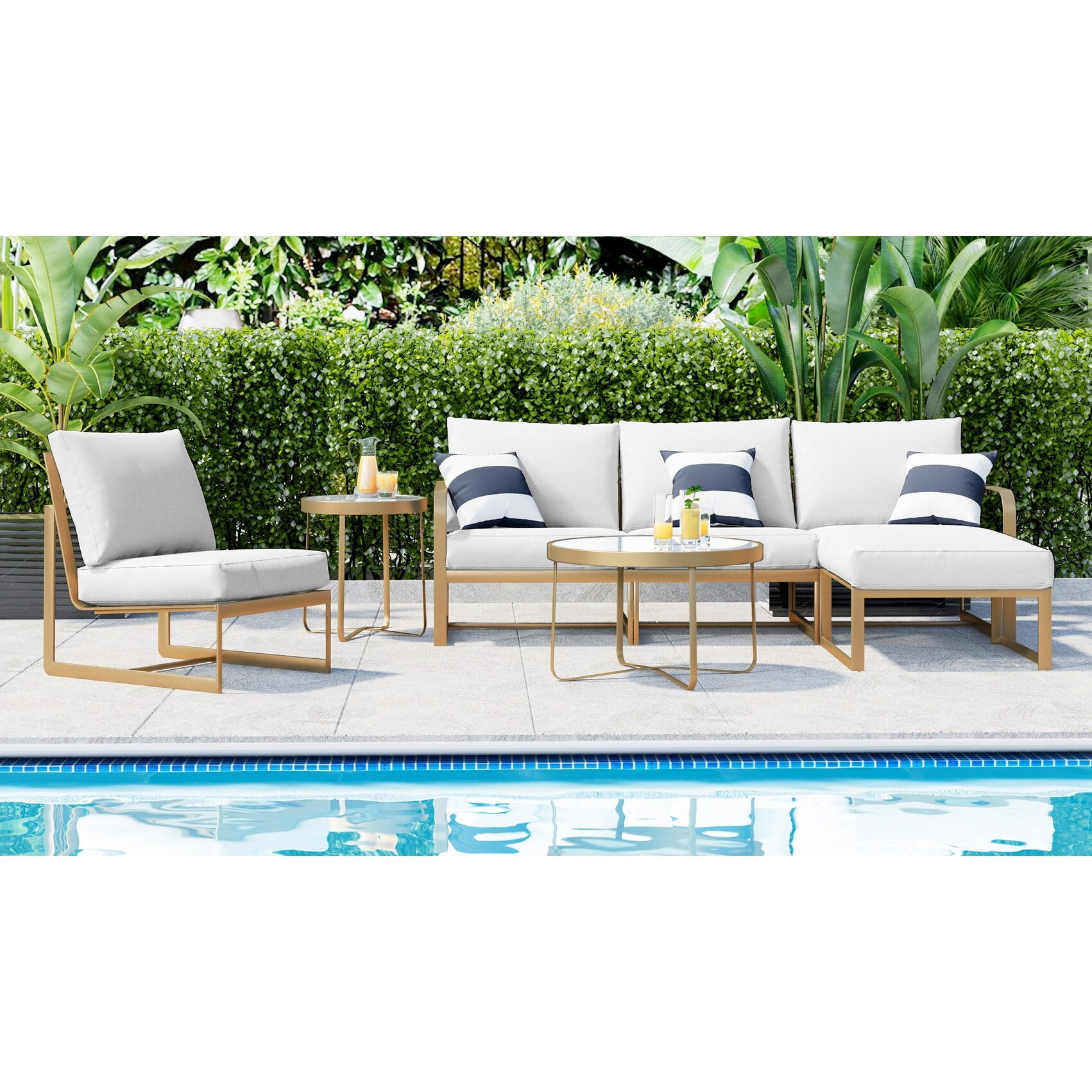 Elle Decor Mirabelle Outdoor Sectional Sofa, Gold
