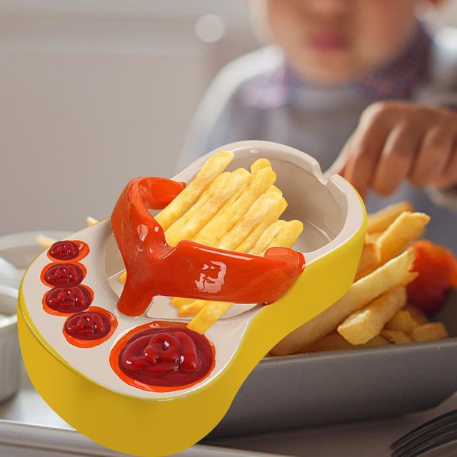 Plato de cerámica para patatas , plato para servir con patatas , plato para de ketchup en forma de pies para restaurante y cocina Naranja BLESIY Soporte para papas fritas