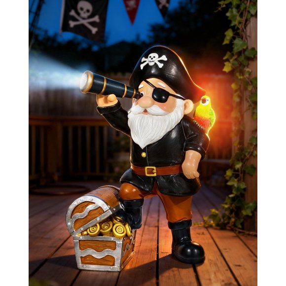 Estatua de Gnomo Pirata Solar Miggley para Decoración de Jardín Exterior