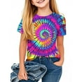 thumbnail image 2 of AherBiu Toddler Girls Clothes Tie-Dye Tops Short Sleeve Summer Casual Loose Crewneck Top Tees Tshirt for Kids, 2 of 5
