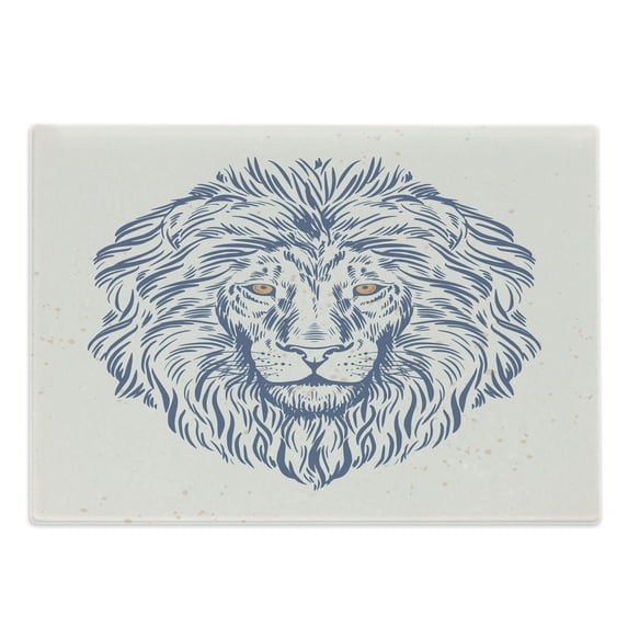 Modern Cutting Board, Portrait of a Lion of the Forest Wildlife Animal Zodiac Sign Illustration, Decorative Tempered Glass Cutting and Serving Board, Large Size, Slate Blue and Beige, by Ambesonne