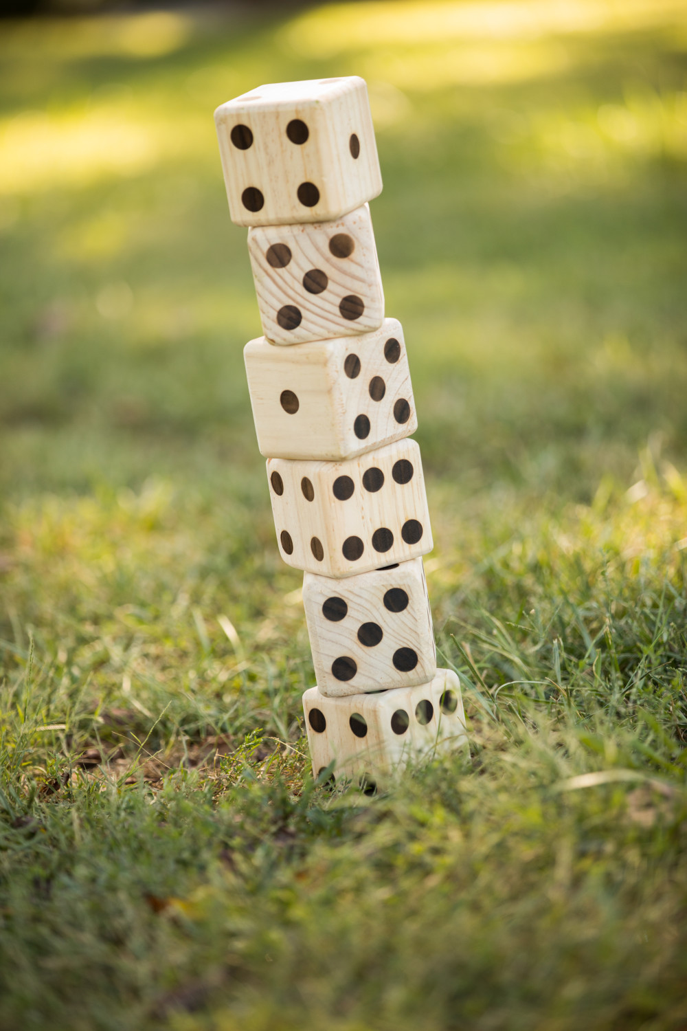 Triumph Big Roller Six Large Wooden Lawn Dice Set for Outdoor Use with Included Dry-Erase Scorecards, Markers, and Carry Bag