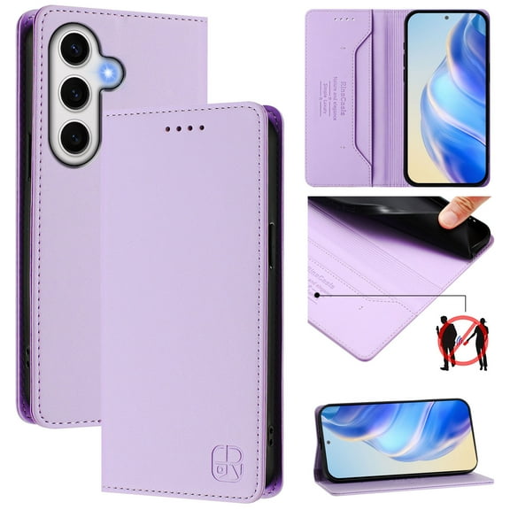 Allytechgroup Flip Case for Samsung Galaxy S24 , Compatible with MagSafe RFID Blocking PU Leather Shell with Credit Card Slot Shockproof Protective Back Cover for Samsung Galaxy S24 , Purple