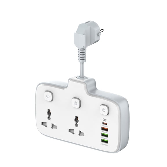 PD20W Power Strips Surges Protectors Flat Plug Short Extension Cord 2 Outlets 4 USB Port for Home Dorm Office