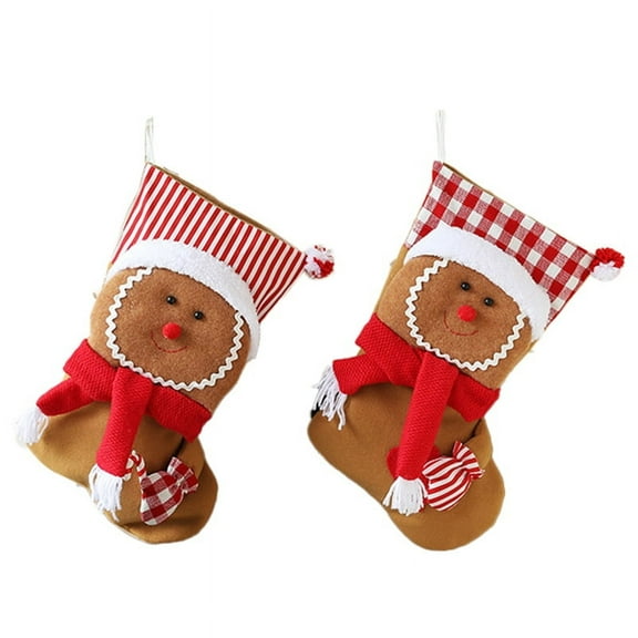 2PCS Christmas Stockings Christmas Hanging Stockings Xmas Sock Fireplace Christmas Tree Family New Year H