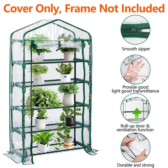 Extra Wide 5 Tier Greenhouse Replacement Cover - 75"x40"x19" Clear PVC Plant Gardening Cover with Roll-Up Zipper Door (Frame Not Included)