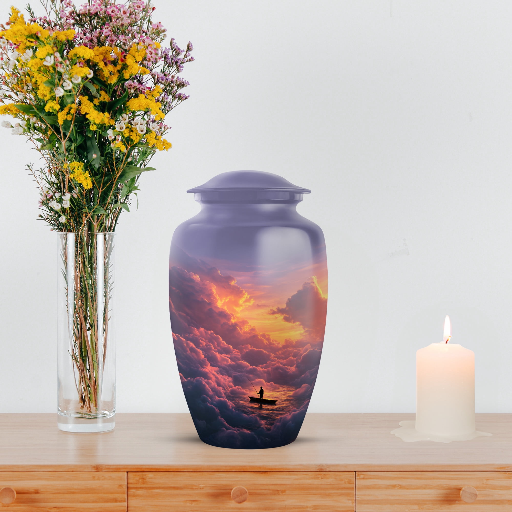 MUKTIVE Fishing Memorial Urns for Human Ashes Adult Female, Large Ocean Cremation Urns for Adult Male, Purple Decorative Urn for Home, Office Decor, Burial Urn for Human Ashes, 10 Inch