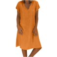 thumbnail image 2 of CHOK Économies d'Été Liquidation 2024! Robe Ample Col en V Manches Courtes en Coton et Lin pour Femmes Été Automne, 2 of 8