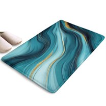 Blue and Gold Marble Shimmer Waves Flannel Non Slip Door Rugs,Washable Door Mats Indoor,Decorative Door Mats,Dirt-Resistant and Absorbent Doormat for Entrance,Bedroom,Kitchen,Bathroom,23.5"x16"