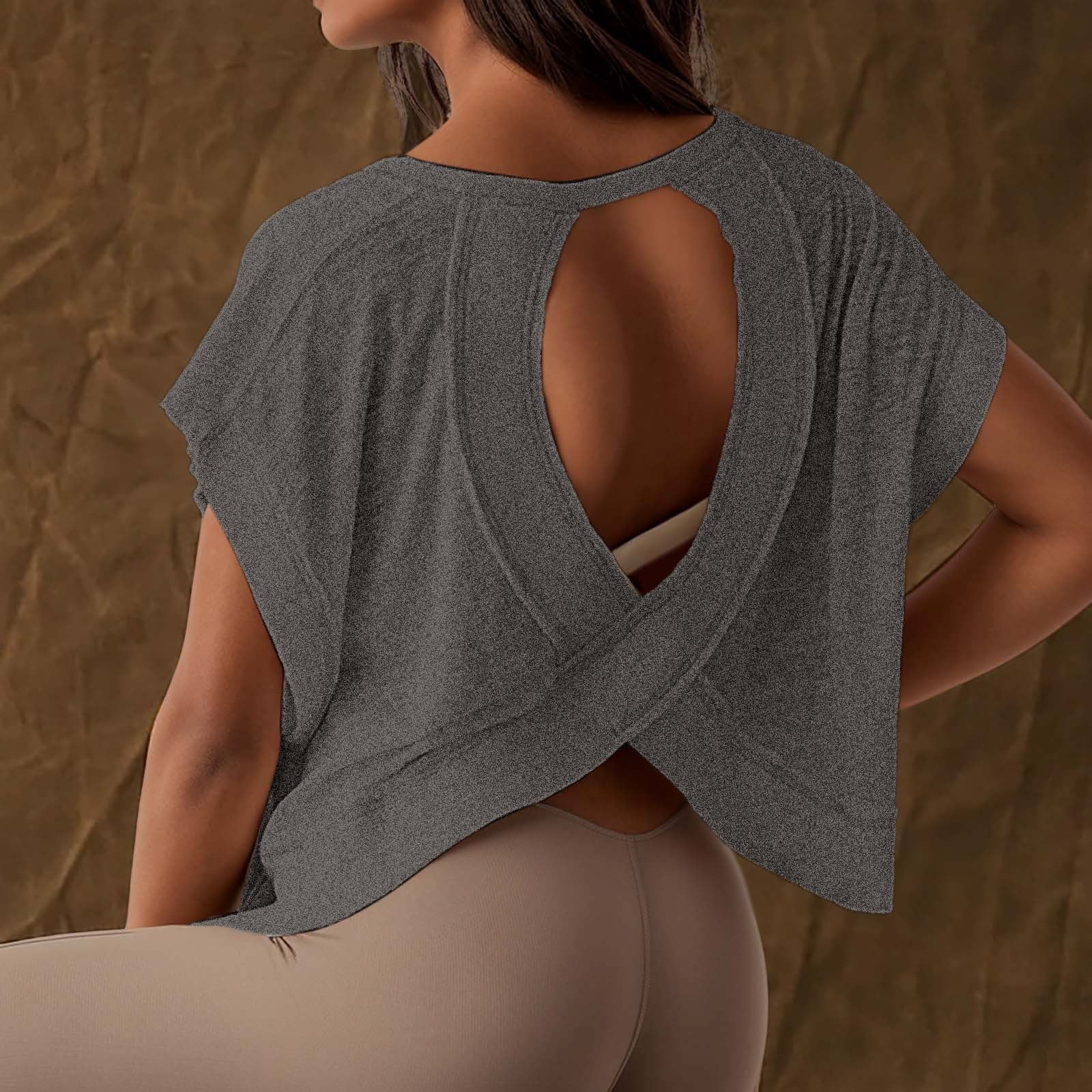 Women Open Back Workout Top Oversized Workout T Shirts Backless Athletic Shirt Short Sleeve Baby Tee Long Sleeves T Shirts for Women Women Athletic T Shirts T Short Women S T Shirts Fit Mom Oversized