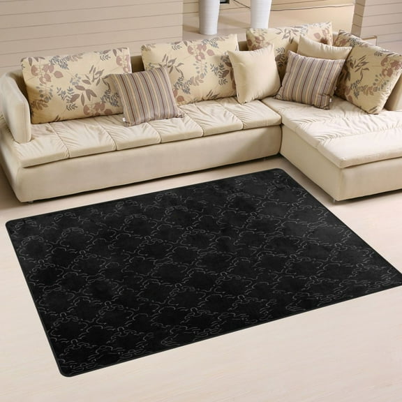 Black Decorative Pattern Soft Polyester Area Rug 31''x20'', Non Slip, Memory Foam, Water Absorbent