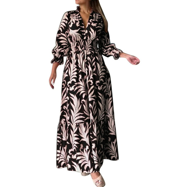 Gibobby Vestido casual de punto para mujer Vestido largo bohemio con cuello en V y manga larga para mujer(Blanco,CH)