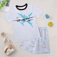 thumbnail image 2 of NOLDARES Toddler Kids Baby Boy Summer Outfits 2pcs Dinosaur Truck Print Round Neck Short Sleeve Tee Shirt Elastic Waist Shorts Clothes(Light Gray,3-4 Y), 2 of 5