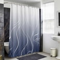 thumbnail image 6 of Xipuska Blue Geometric Shower Curtain - Water Repellent Fabric Shower Curtains Washable, Modern White Stripe Abstract Distortion Art Decorative Cloth Bathroom Curtains Modern Bath Decor 72"x78", 6 of 6