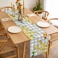 thumbnail image 3 of Table Runner 72 Inches Long for Kitchen Dining, Spring Forsythia Flowers Dresser Scarf Farmhouse, Dining Table Decorations for Wedding/Parties, Yellow Floral Hummingbird Gray Plaid 16 x 72 In, 3 of 8