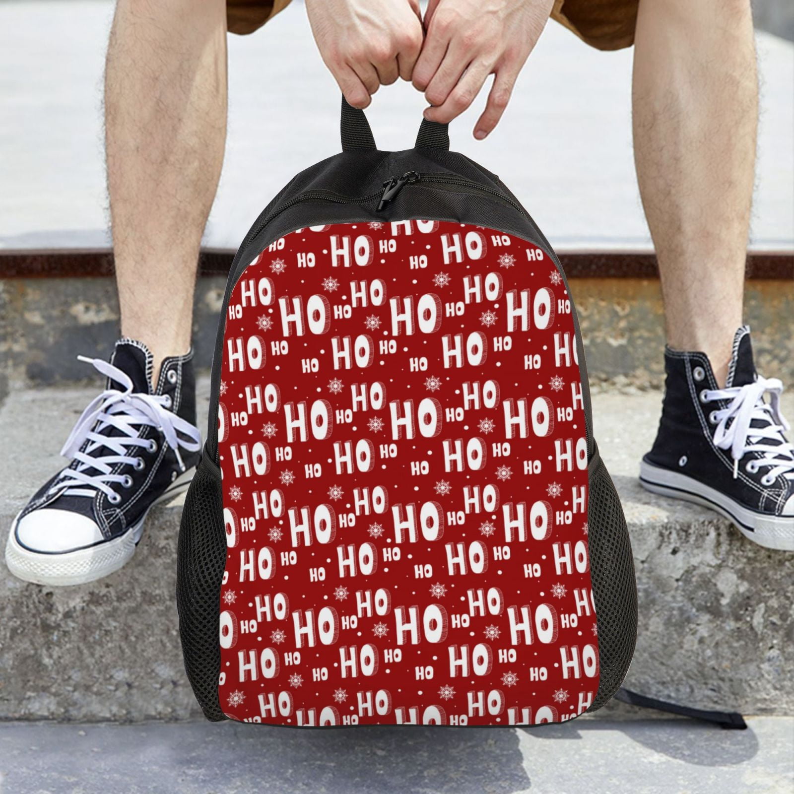 Xecao Ho-Ho-Ho Print School Backpack with Laptop Compartment Small Travel Laptop Backpack for Women Men Waterproof College Backpack Simple School Bag