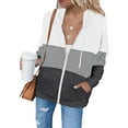 thumbnail image 5 of SWQZVT Hoodies for Womens Zip Up Hoodie Long Sleeve Shirts Lightweight Hooded Sweatshirts Fall Winter Tops Coat Pullover Color Block Fashion Pockets Jacket Trendy White Size L, 5 of 7