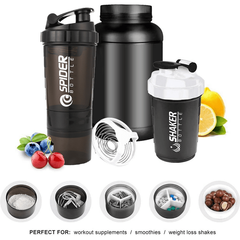 Shaker Bottles for Protein Mixes– Shaker Cup Workout Smart Shaker Bottles  With Storage for Powder + Protein Shakes 