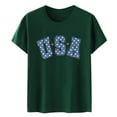 thumbnail image 4 of TSADFHJI Hauts à Manches Longues pour Femmes Décontracté Imprimé Lettrage Usa Col Rond Manches Courtes T-Shirt Polyvalent m Vert, 4 of 4