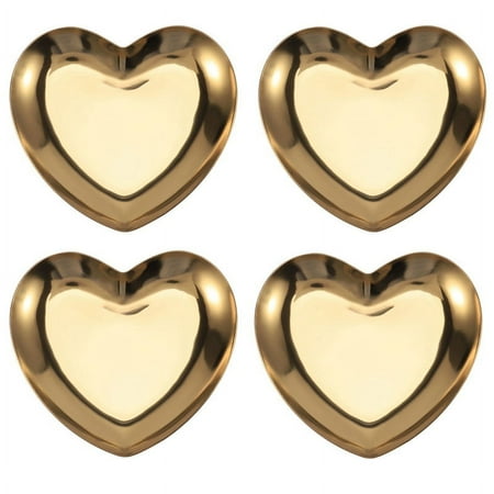 

4X Heart Shaped Jewelry Serving Plate Metal Tray Storage Arrange Fruit Tray Home Gold