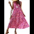 thumbnail image 1 of Vestido de Verano para Mujer, Sin Mangas, Bohemio, Floral, con Escote en V, Lazo Frontal, Flecos y Fluido Rosa Roja S, 1 of 8