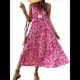 thumbnail image 1 of Vestido de Verano para Mujer, Sin Mangas, Bohemio, Floral, con Escote en V, Lazo Frontal, Flecos y Fluido Rosa Roja XL, 1 of 8