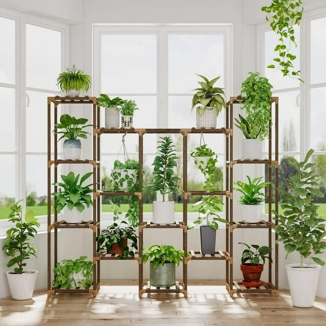 Soporte grande para plantas colgantes, estante alto para plantas y exteriores, 14 macetas grande para sala de estar, patio, balcón y jardín
